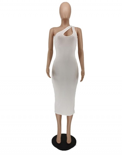 Replica One Shoulder  White Sleeveless Maxi Dress For Women Sleeveless Inclined Shoulder #795160 $20.49 USD for Wholesale