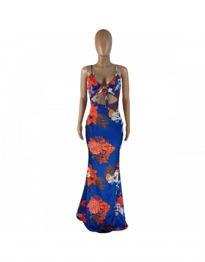 Replica  Backless Lace Up Flower Printing Dress Sleeveless V Neck #795177 $32.16 USD for Wholesale