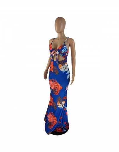 Replica  Backless Lace Up Flower Printing Dress Sleeveless V Neck #795177 $32.16 USD for Wholesale