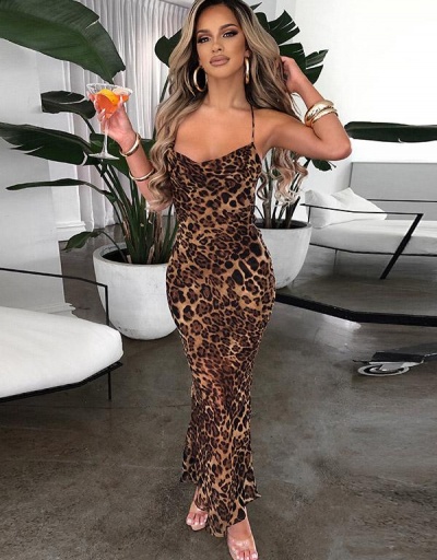 Sexy Lace Up Backless Leopard Maxi Dress  Sleeveless Boat Neck #795183 $18.85 USD, Wholesale Fashion Maxi Dresses