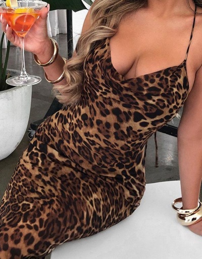 Replica Sexy Lace Up Backless Leopard Maxi Dress  Sleeveless Boat Neck #795183 $18.85 USD for Wholesale