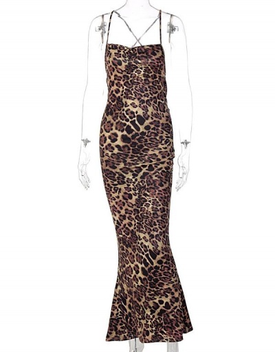 Replica Sexy Lace Up Backless Leopard Maxi Dress  Sleeveless Boat Neck #795183 $18.85 USD for Wholesale