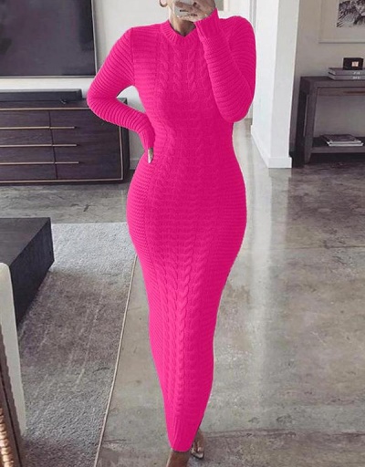 Replica Fashion Pure Color Fitted Knitted Maxi Dresses Long Sleeve Crew Neck #795188 $29.78 USD for Wholesale