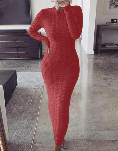 Replica Fashion Pure Color Fitted Knitted Maxi Dresses Long Sleeve Crew Neck #795188 $29.78 USD for Wholesale