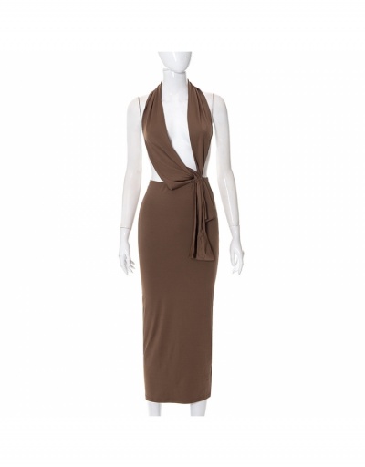 Replica  Pure Color Halter Backless Midi Dress For Women Sleeveless Halter #795189 $22.34 USD for Wholesale