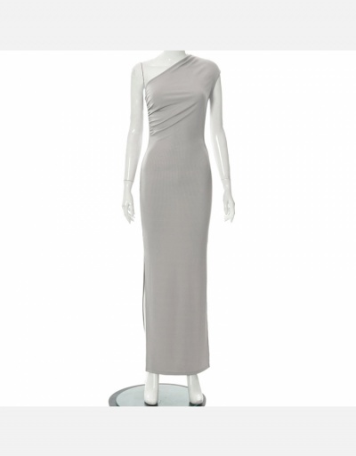 Replica Pure Color Inclined Shoulder Maxi Dress With Slit Short Sleeve Inclined Shoulder #795191 $21.11 USD for Wholesale