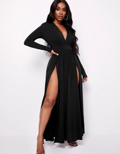 Replica Elegant V Neck Long Sleeve Split Hem Maxi Dress Long Sleeve V Neck #795194 $26.33 USD for Wholesale