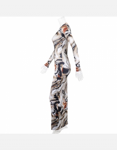 Replica Sexy Low Cut Long Sleeve Print Maxi Dress Long Sleeve U Neck #795196 $22.40 USD for Wholesale