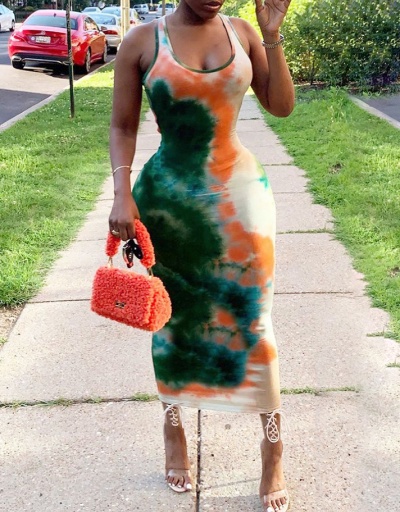 Tie Dye Sleeveless Tight Summer Maxi Dress Sleeveless U Neck #795204 $23.28 USD, Wholesale Fashion Maxi Dresses