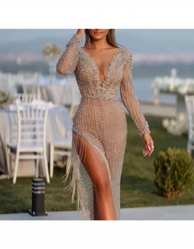 Party Tassel Sexy Split Maxi Formal Dresses Long Sleeve V Neck #795206 $57.92 USD, Wholesale Fashion Maxi Dresses