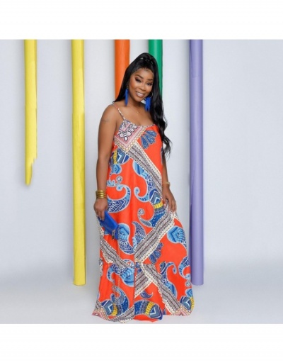 Replica Casual Loose Printed V Neck Spaghetti Straps Backless Maxi Dress Sleeveless V Neck #795213 $20.28 USD for Wholesale