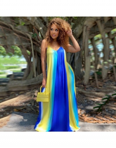 Replica Casual Loose Printed V Neck Spaghetti Straps Backless Maxi Dress Sleeveless V Neck #795213 $20.28 USD for Wholesale