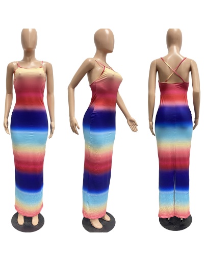 Replica Gradient Color Register Print Split Long Dress Sleeveless Boat Neck #795214 $25.48 USD for Wholesale