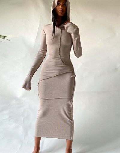 Casual Hooded Collar Long Sleeve Maxi Dress Long Sleeve Hooded Collar #795221 $21.11 USD, Wholesale Fashion Maxi Dresses