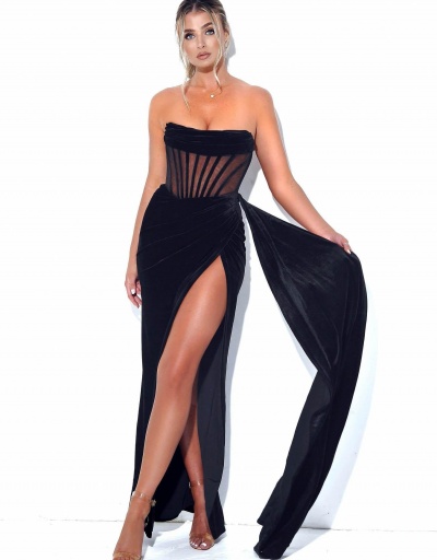 Replica Sexy Solid Strapless Slit Maxi Dress For Prom Sleeveless Boat Neck #795228 $42.25 USD for Wholesale