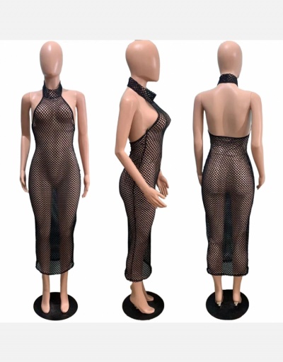 Replica Sexy Hollow Out See Through Turtleneck Maxi Dress Sleeveless Turtle/High Neck #795229 $25.14 USD for Wholesale