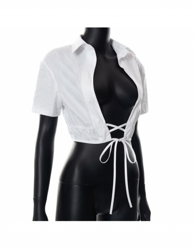 Replica Sexy Summer Shite Tie Wrap Ladies Cropped Blouse Short Sleeve Turndown Collar #795313 $19.38 USD for Wholesale