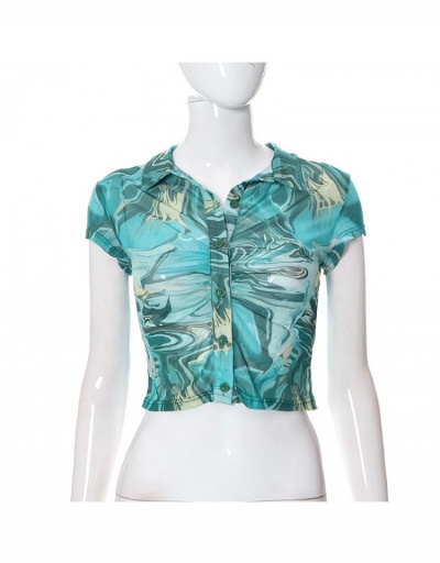 Replica Fitted Summer Button Up Ladies Crop Tops Short Sleeve Turndown Collar #795318 $19.60 USD for Wholesale