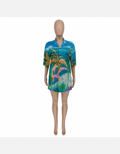 Replica Summer Beach Style Printed Loose Blouses For Women Half Sleeve Notch Collar #795322 $26.33 USD for Wholesale