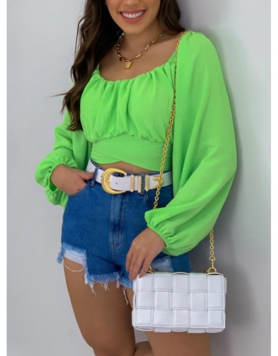  Summer Pure Color Off Shoulder Puff Sleeve Blouses Long Sleeve Boat Neck #795327 $23.07 USD, Wholesale Fashion Blouses