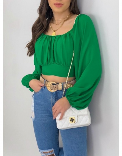 Replica  Summer Pure Color Off Shoulder Puff Sleeve Blouses Long Sleeve Boat Neck #795327 $23.07 USD for Wholesale