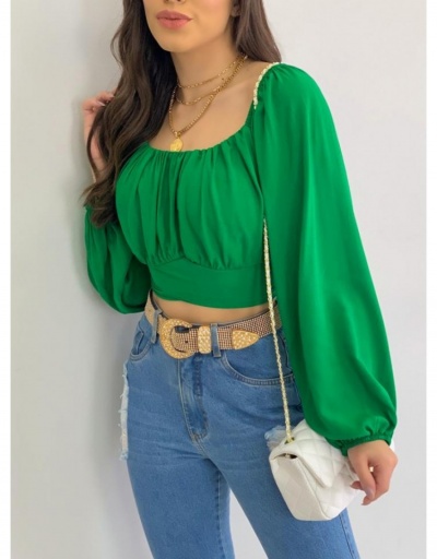 Replica  Summer Pure Color Off Shoulder Puff Sleeve Blouses Long Sleeve Boat Neck #795327 $23.07 USD for Wholesale