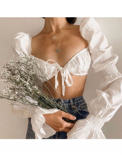 Replica Sexy White Ruched Flare Sleeve White Cropped Blouse Long Sleeve Sweetheart Neck #795328 $16.75 USD for Wholesale