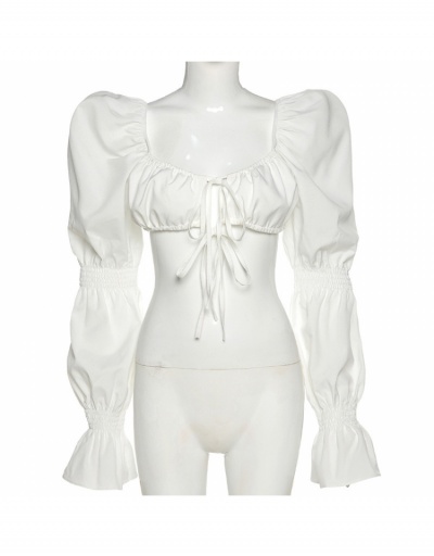 Replica Sexy White Ruched Flare Sleeve White Cropped Blouse Long Sleeve Sweetheart Neck #795328 $16.75 USD for Wholesale