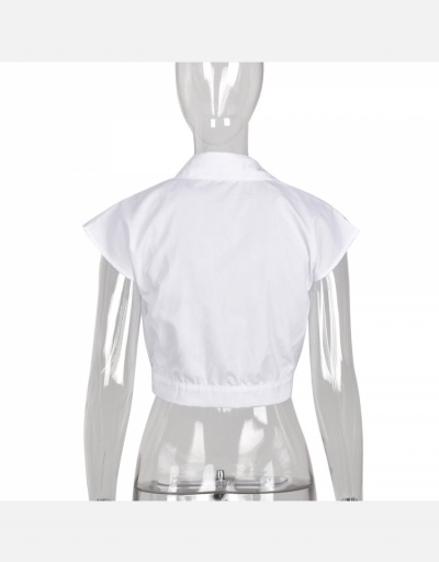 Replica Chic White Button Up Cropped Top Blouse Short Sleeve Turndown Collar #795332 $20.41 USD for Wholesale