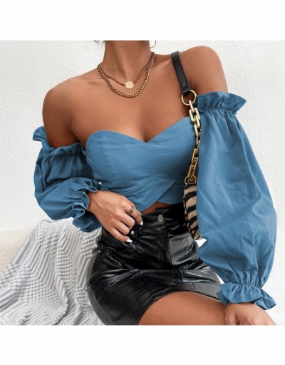 Replica Trendy Sexy Solid Off Shoulder Puff Sleeve Backless Ruffled Blouses Long Sleeve Sweetheart Neck #795340 $19.80 USD for Wholesale