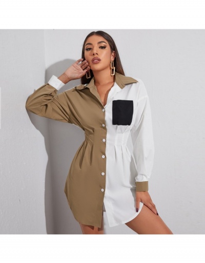 Causal Contrast Color Chiffon Long Sleeve Shirt Long Sleeve Lapel,Turndown Collar #795343 $26.71 USD, Wholesale Fashion Blouses