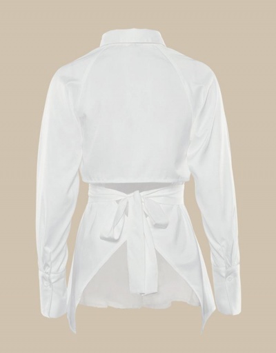 Replica Hollow Out Bow Tie White Blouse For Women Long Sleeve Turndown Collar #795347 $28.73 USD for Wholesale