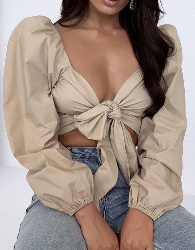 Replica Sexy V Neck Tie Wrap Cropped Top For Ladies Long Sleeve V Neck #795348 $21.11 USD for Wholesale