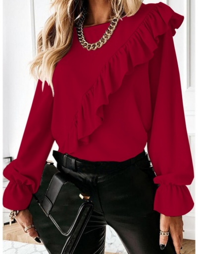 Replica  Fashion Pure Color Patchwork Long Sleeve Chiffon Shirt Long Sleeve Bateau Neck #795353 $17.68 USD for Wholesale