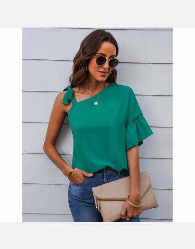  Chiffon Ruffled Sleeves Inclined Shoulder Ladies Blouse Half Sleeve Inclined Shoulder #795356 $18.98 USD, Wholesale Fashion Blouses