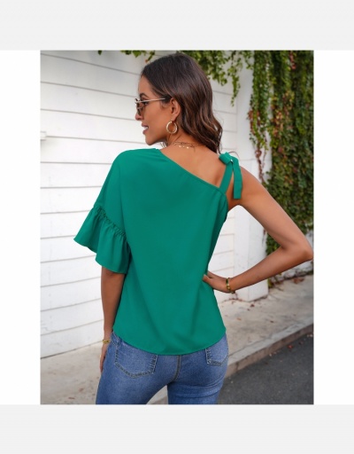 Replica  Chiffon Ruffled Sleeves Inclined Shoulder Ladies Blouse Half Sleeve Inclined Shoulder #795356 $18.98 USD for Wholesale