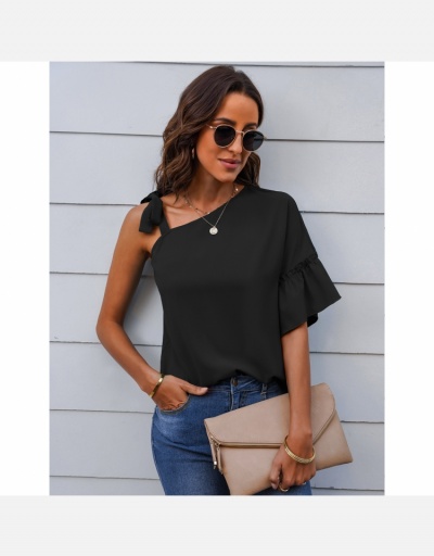 Replica  Chiffon Ruffled Sleeves Inclined Shoulder Ladies Blouse Half Sleeve Inclined Shoulder #795356 $18.98 USD for Wholesale