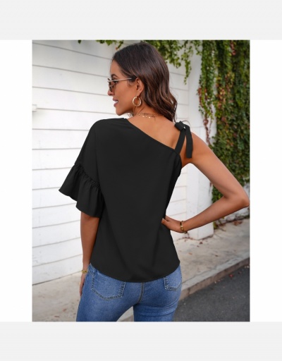 Replica  Chiffon Ruffled Sleeves Inclined Shoulder Ladies Blouse Half Sleeve Inclined Shoulder #795356 $18.98 USD for Wholesale