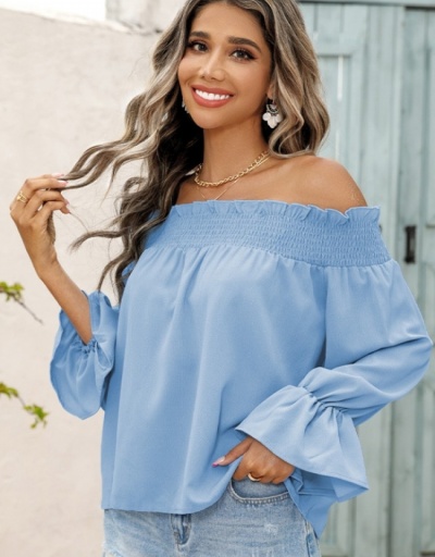 Replica  Summer Pure Color Off Shoulder Ruched Women's Top Long Sleeve #795360 $22.25 USD for Wholesale