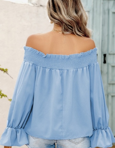 Replica  Summer Pure Color Off Shoulder Ruched Women's Top Long Sleeve #795360 $22.25 USD for Wholesale