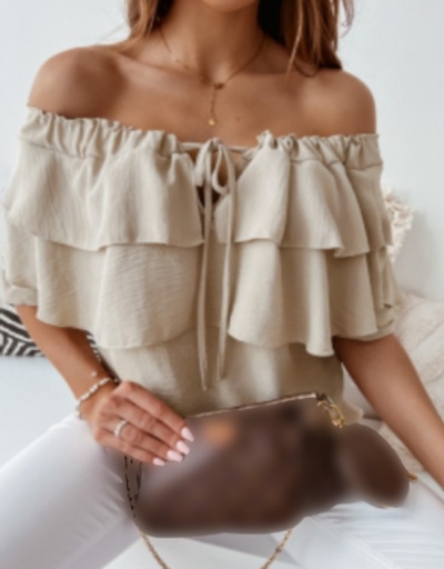 Chiffon  Street White Ruffles Off The Shoulder Blouse  Three Quarter Sleeve Boat Neck #795361 $21.63 USD, Wholesale Fashion Blouses