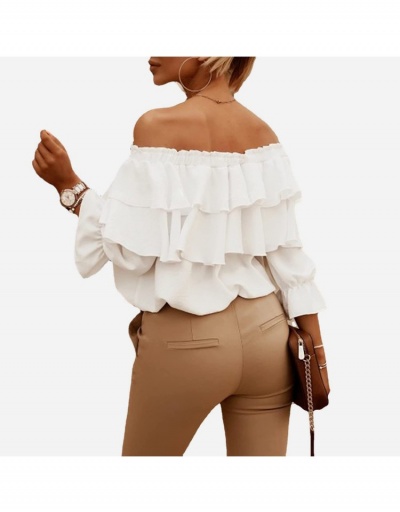 Replica Chiffon  Street White Ruffles Off The Shoulder Blouse  Three Quarter Sleeve Boat Neck #795361 $21.63 USD for Wholesale