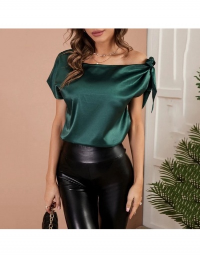 Casual Fashion  Satin Asymmetric Bow Blouse  Short Sleeve Crew Neck #795366 $17.88 USD, Wholesale Fashion Blouses