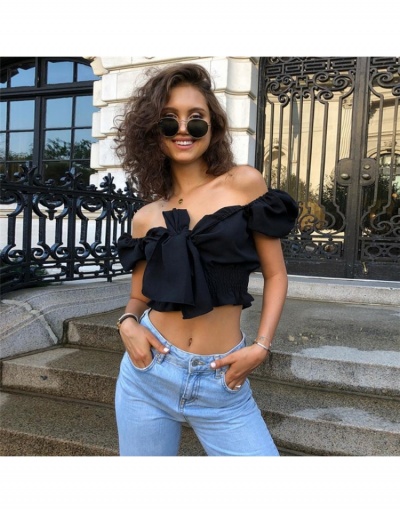 Stylish Pure Color Off Shoulder Puff Sleeve Top Short Sleeve Sweetheart Neck #795368 $19.45 USD, Wholesale Fashion Blouses