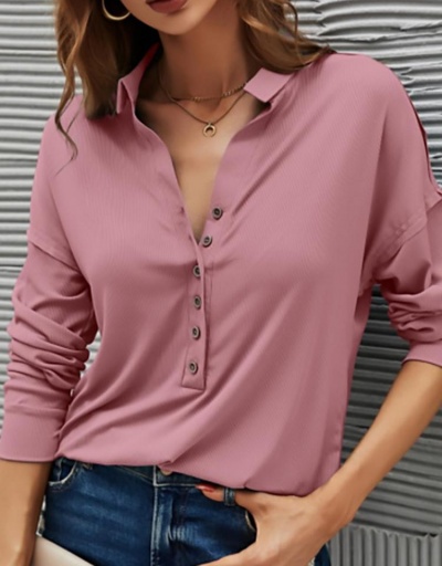 Casual Button Down Long Sleeve Ladies Blouse Long Sleeve Turndown Collar #795369 $19.14 USD, Wholesale Fashion Blouses