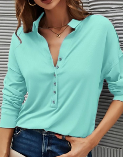 Replica Casual Button Down Long Sleeve Ladies Blouse Long Sleeve Turndown Collar #795369 $19.14 USD for Wholesale