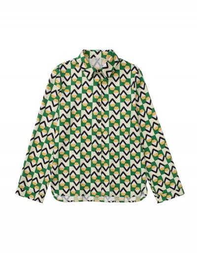 Replica  Fashion Geometric Pattern Printing Women's Blouse Long Sleeve Turndown Collar #795371 $30.35 USD for Wholesale