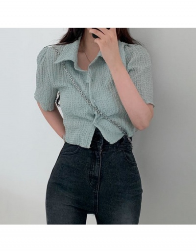 Replica Versatile Pure Color Puff Sleeve Crop Blouses Short Sleeve Turndown Collar #795373 $18.76 USD for Wholesale