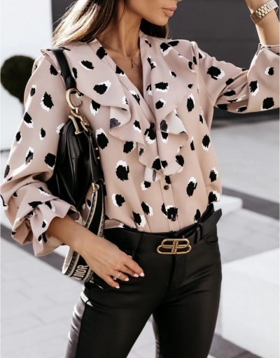 Replica  Women's Printing Ruffled Long Sleeve Blouses Long Sleeve V Neck #795377 $20.02 USD for Wholesale