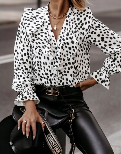 Replica  Women's Printing Ruffled Long Sleeve Blouses Long Sleeve V Neck #795377 $20.02 USD for Wholesale